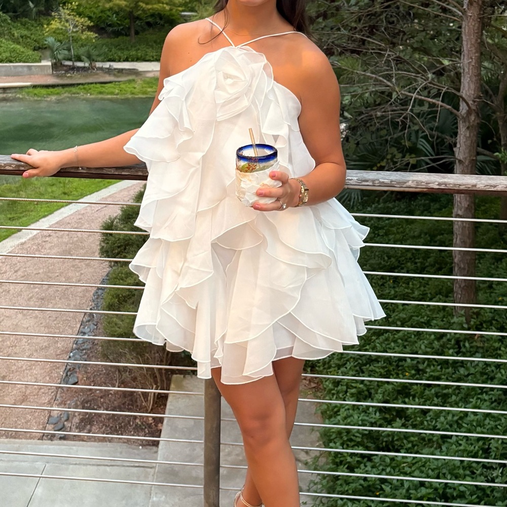 AJE Pandorea Appliquéd ruffled layered mini dress